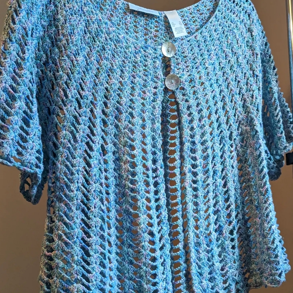 Vintage Jh Collectibles tag size XL linen/cotton crochet multicolor pastel shawl